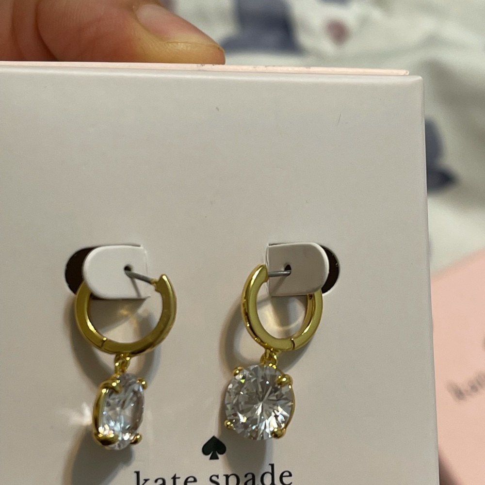 Kate Spade Gold CZ Drop Hoop Earrings NWT 🎀 - Picture 2 of 4